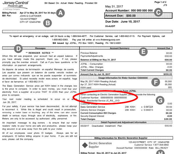 JCPL Sample Bill